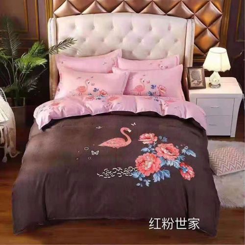 Beautiful Brown Flower/Swan  Floral Designed Bed sheet with 2 Pillow and 1 Blanket Cover